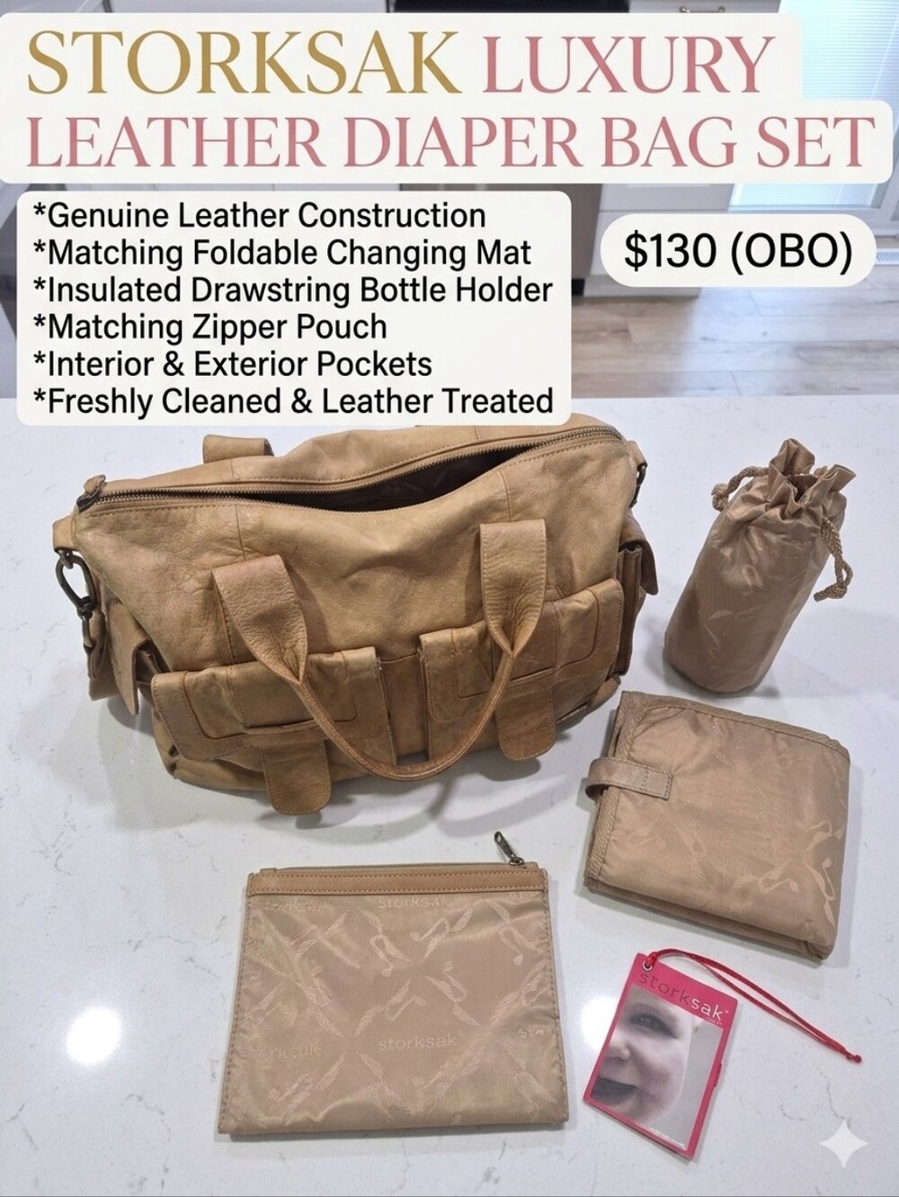 Storksak Luxury Leather Diaper Bag Set